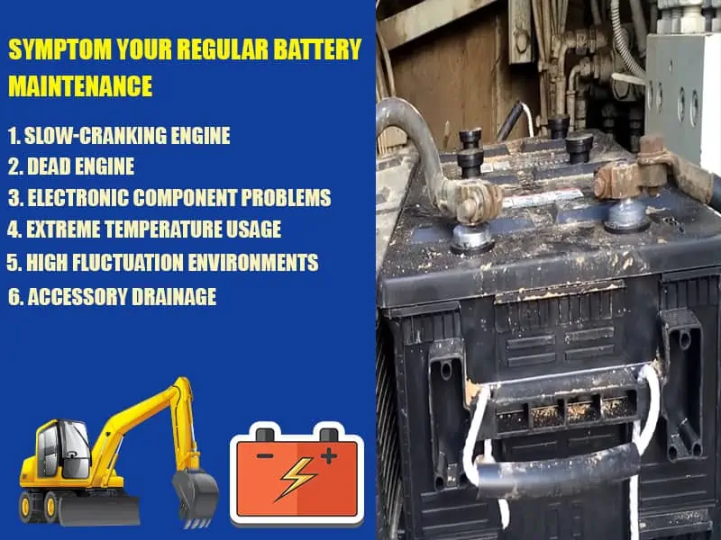 Symptom Your regular battery maintenance and replacement in the excavator